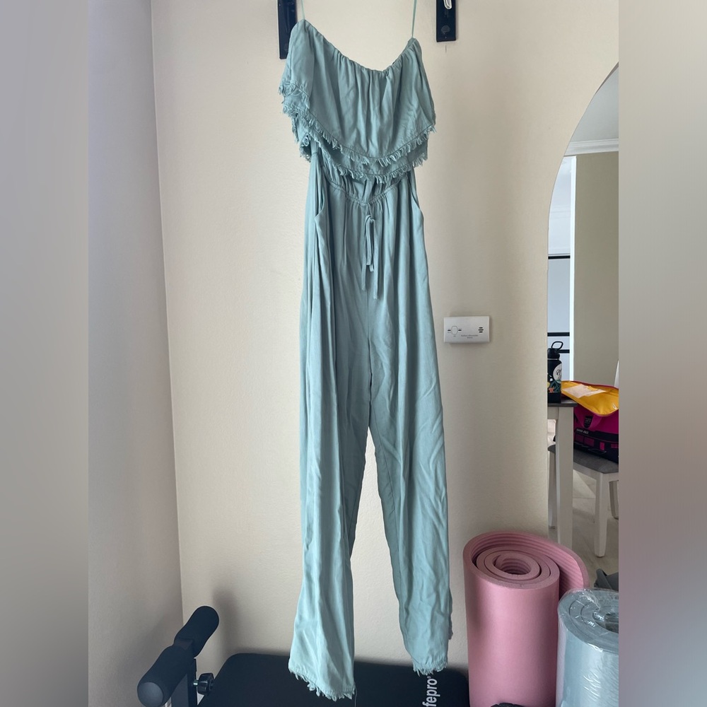 Sage green strapless romper